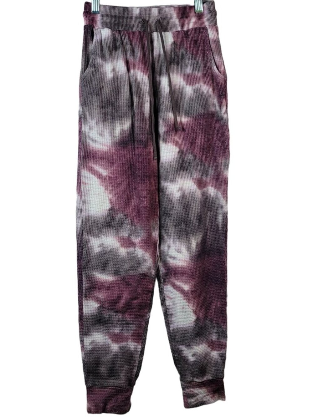 SO Women Lounge Life Sweatpant Pink Gray XS Tie Dye Pajama Jogger Waffle Pants